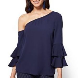 New York and Company one shoulder ruffle blouse